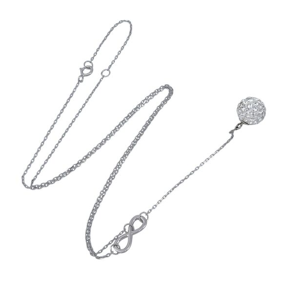 Cubic Zirconia Infinity Link Lariat Necklace | Vintage Sterling Silver | 16-18" - Picture 1 of 5